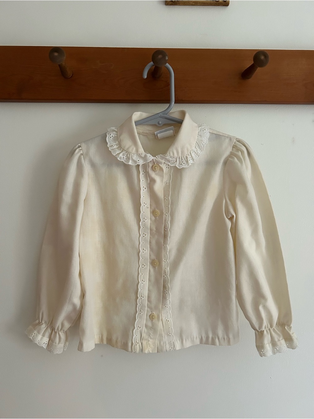 Girls' Cream Ruffled Collar Button-Up Top